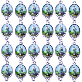 Rosfully 50pcs Virgin Mary Link Miraculous Medal Enamel Alloy San Judas Charms for Bracelets Guadalupe Beads Our Lady Crucifix Connection for Jewelry Making