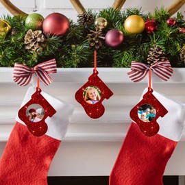 Fassory 20 Pcs Christmas Ornaments Felt Glittering Hanging Photo Frame, Xmas Stocking Baubles, Pictured Gift Tags, Anniversary Decorations, Birthday Party Supplies (Red Christmas Stocking)
