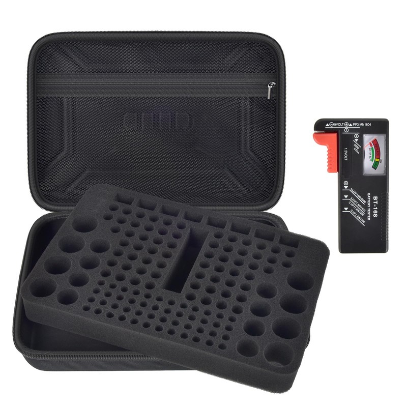 Battery Organizer Box Storage Case with Tester, Batteries Vault Holder