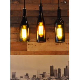 VINE RE DESIGN Set of Three Recycled Wine Bottle Hanging Lamp