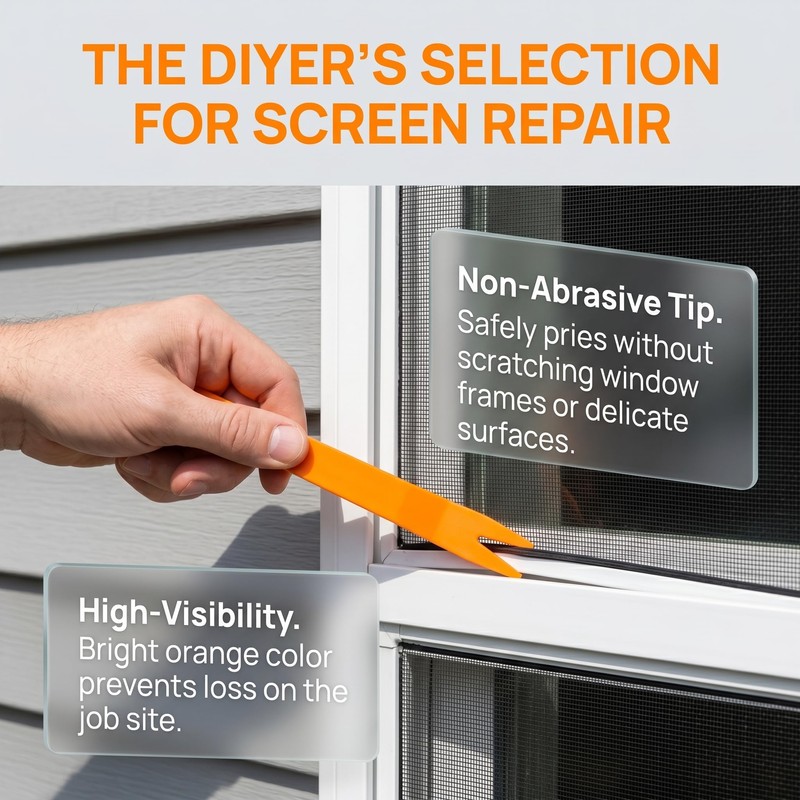 Window Screen Removal Tool - 9-Inch, Scratch-Free, Dual-End, Orange