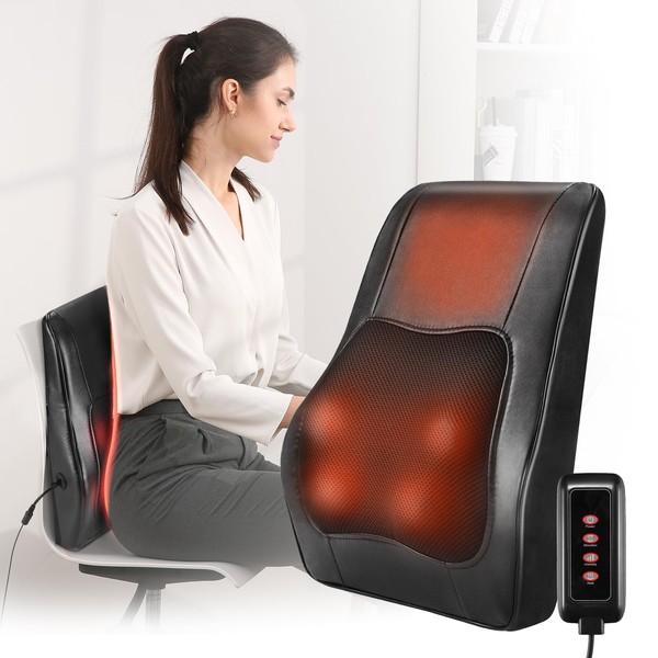 Careboda Shiatsu Back Massager with Heat, 3D Deep Kneading Electric Massage Pillow for Neck and Back Pain Relief, Ideal for Home, Office and Car Use, Best Gift for Women and Men (Black)