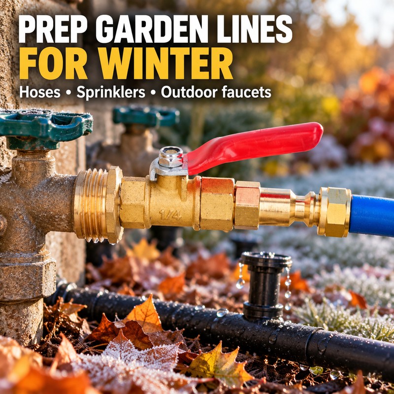 Brass RV Winterizing Blowout Adapter with Shutoff Valve, 1/4 Inch