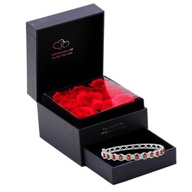 Uloveido Solid Silver Natural Garnet Bangle Women with 11 Gemstones | Luxury Pavé January Birthstone Bracelet for Women | Jewelry Box Offered | 15 Gram Inner Diameter 5.21 cm (2.05 inches) | YA5596