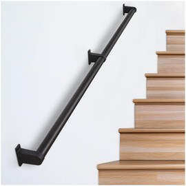 SDNBHT Industrial Stair Railing Metal Hand Rails for Indoor Stairs Wall Mount Staircase Handrails 1.5" Pipe Stair Handrail for Steps Black Aluminum Stairway Railing for Outdoor & Indoor Stairs 6.6ft