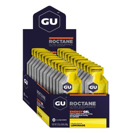 GU GU Energy Roctane Ultra Endurance Energy Gel, Vegan, Gluten-Free, Kosher, and Dairy-Free On-The-Go Sports Nutrition for Running, Biking, Hiking or Skiing, 24-Count, Lemonade