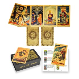 YIMINGOUFEI English Gold Tarot Card Set, 78 Cards with 36 Page Guide, 7 x 12 cm, PVC Waterproof, Gold Foil Design, Sun, Stars and Moon