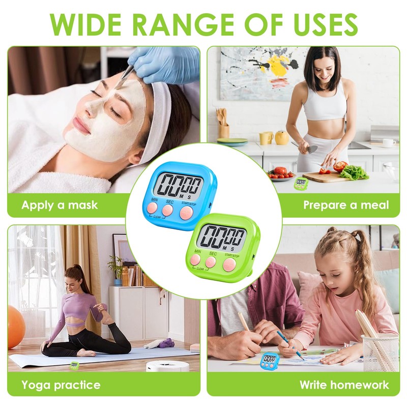 Digital Kitchen Timer 2 Pack, Large Magnetic Digital Kitchen Timer