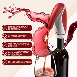 Cosyall Electric Wine Decanter, One Touch Wine Decanter Pourer for Red and White with 2 Wine Bottle Stoppers and Silica Gel Tubes, Wine Aerator with USB Rechargeable, Red
