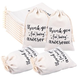 24 Pcs Gift Drawstring Bags for Employee Coworker Teacher Colleague, Thank You for Being Awesome Bags, Thank You Gift for Employee Coworker Appreciation(4 x 6 Inch,White & Black)