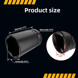 Aopin 1Pcs Cr-V Steel Impact Socket 1/2 Inch Drive 15mm Metric Short Impact Socket Nut Driver Wrench for Hex Nut Bolt Removal Auto Repair