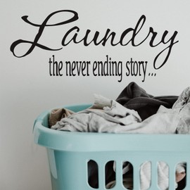 Laundry the Never Ending Story Wall Decal Vinyl Stickers, Removable Family Art DIY Sticker Inspirational Quote Mural for Laundry Room Home Decoration