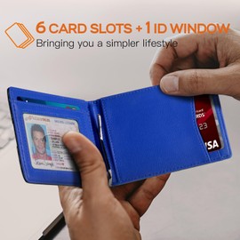 RUNBOX Genuine Leather Slim Wallet for Men RFID Blocking Bifold Minimalist Front Pocket Mens Wallet with Money Clip Thin Gift Box