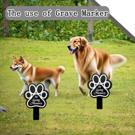 Pet Memorial Grave Marker for Dogs Cats Headstone for Grave Decor Paw Print Tombstone Cemetery Footprint Garden Stake Pet Bereavement Sign Lost Dog Sympathy Burial Plaque Death Cat Gravestone Outdoor