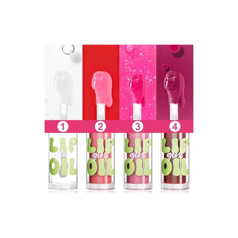 NEARPOW 4PCS Lip Oil Hidratante y Lip Gloss, Brillo de