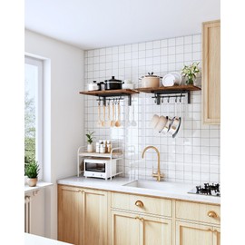 CHOEZON Wall-Mounted Pot Racks, Set of 2 Hanging Pot Rack, Vintage Pot Hangers for Kitchen with 12 S Hooks, Wall Rack for Kitchen Storage, for Cookware, Rustic Brown and Black TPR26P2BF