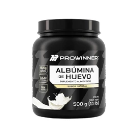 PROWINNER  Albumina de Huevo Sabor Natural, Suplemento Alimenticio, 18.4g de Protena por Porcin, Bajo en Grasas, Sin Gluten, Sin Lactosa, Bote de 500g