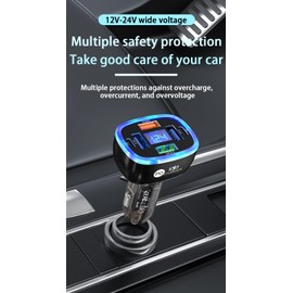 Unigilix Multi-Port Smart Car Charger with Digital Display Super/PD/3USB Outputs Compact Fireproof PC Design DC 12V-24V Compatibility Dual PD/USB Fast Charging