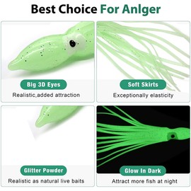 Fishing Octopus Squid Skirt Lures 20PCS Luminous Plastic Baits Glow Soft Fishing Bait Trolling Soft Lures 9.5cm/16cm