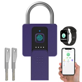 Padlock Fingerprint, Anweller Padlock, Lock with Key, Padlock Weatherproof, Fingerprint and Bluetooth Unlock, for Door, Garage, School