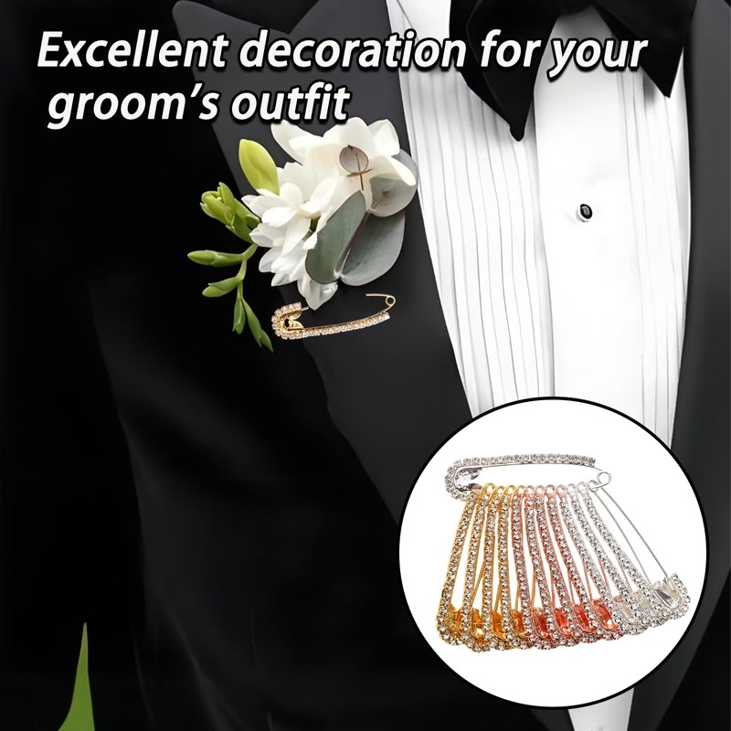 12Pcs Rhinestone Safety Pins 3 Colors Rhinestone Brooch Decorative Brooch