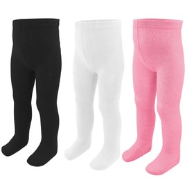 ZERULETS Baby Girls Tights Leggings 3 Pack Cotton Seamless Thick 0-24 Month Newborn Infant Toddler Stocking Pants（Black,White,Pink, 9-18 Month)