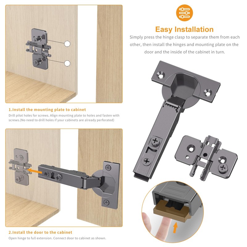 Chibery 10 Pack Frameless Full Overlay Soft Close Concealed Hinges,