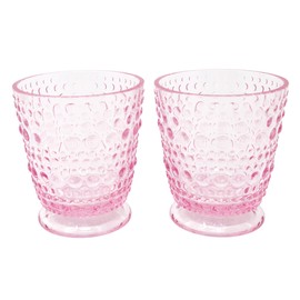 Lilly Pulitzer Hobnail Acrylic Glass Set of 2, Pink Textured Cups, Vintage Inspired Drinkware Set, 14oz Cocktail Glasses, Conch Shell Pink