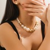KONPJE - Juego de collar de perlas grandes para mujer,