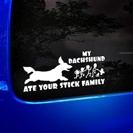 Dachshund Dog Ate Your Stick Family Funny Sticker, Vinyl Decal Car Sticker, Car Window Bumpe Sticker, Pet Dog Puppy, Caravan Sticker, 200mm