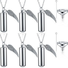 MTLEE Urn Necklace for Ashes Cremation Jewelry for Ashes, 6 Pieces Stainless Steel Cremation Jewelry for Women Men, Memorial Necklace Angel Keepsake Cylinder Pendant with Filling Kit (Silver)