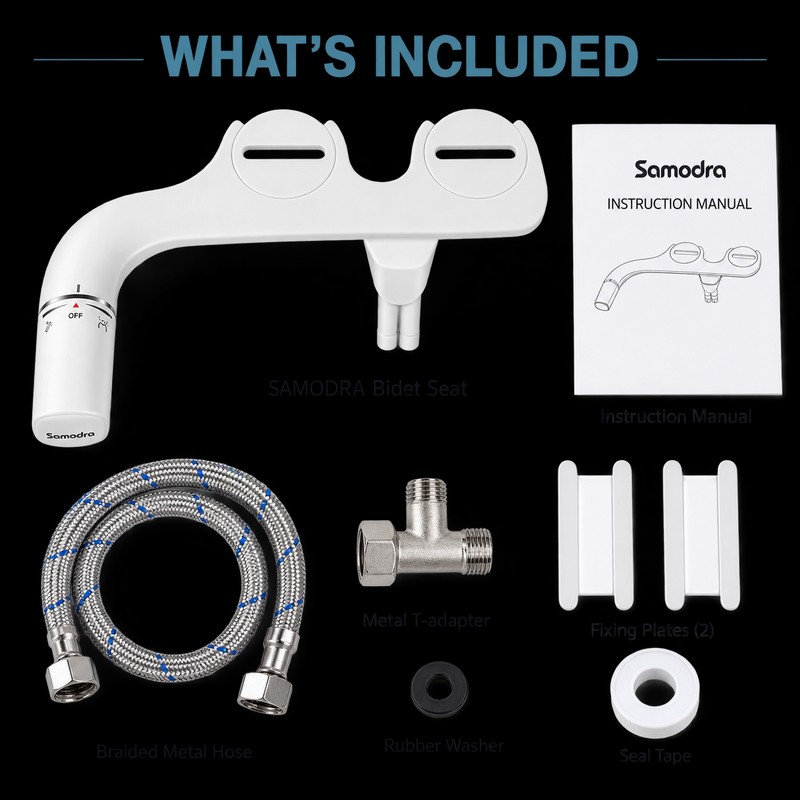 SAMODRA Ultra-Slim Non-Electric Bidet Attachment with Dual Nozzles, Adjustable Water