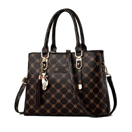 NICOLE & DORIS Women Tote Handbag Designer Top Handle Bag Printed Shoulder Bag PU Leather Ladies Crossbody Bag Work Bag Classic Handbags with Pendant Coffee