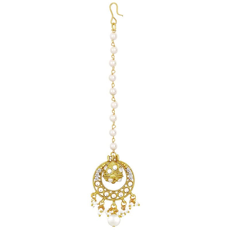 Aheli Chapado en oro Kundan Pearl Maang Tikka Joyas para
