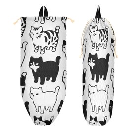 YETTASBIN Cute Cat Plastic Bag Holder, Reusable Grocery Bag Holder Versatile Wall Mount Storage Bag Dispenser with Drawstring for Home Kitchen Decor 1 Pack