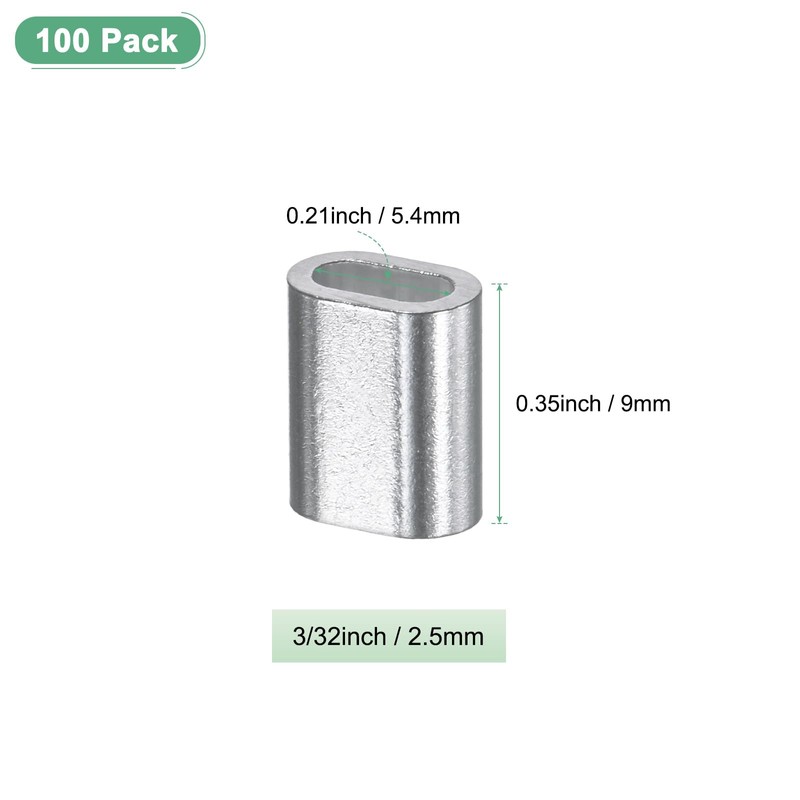 M METERXITY 100-Pack Aluminum Crimping Loop Sleeves, 2.5mm 3/32" Single