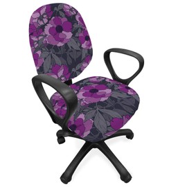 Ambesonne Floral Office Chair Slipcover, Violet Tones Grungy Look Flower Print Wild Rose, Protective Stretch Decorative Fabric Cover, Standard Size, Purple Grey