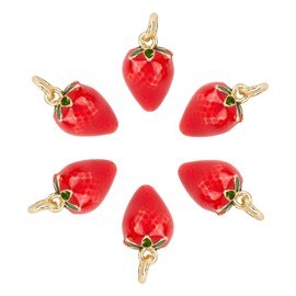 HOBBIESAY Pack of 6 Enamel Strawberry Pendants 11.5 mm 3D Pendant with Red Strawberries Metal Cute Fruit Pendant with Jump Ring for DIY Bracelets Earrings Necklaces Jewellery Making, Brass, enamel