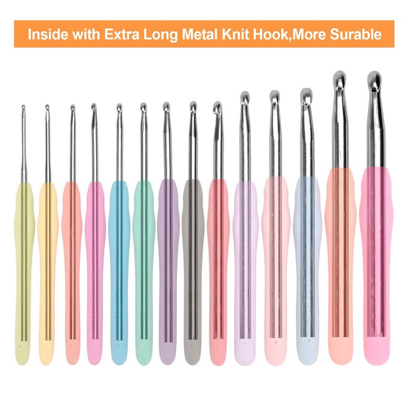 BCMRUN Crochet Hooks Set,14 PCS Ergonomic Soft Grip Handles Knitting
