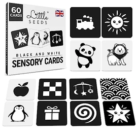 Newborn Essentials Baby Sensory Cards 60 Black and White High Contrast Baby Flash Cards Visual Stimulation for Newborn Babies 0-3 Months - UK Brand