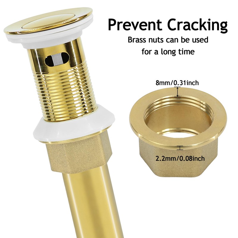 Rackickyer Bathroom Sink Drain,Drain Stopper Gold Stainless Steel Bathroom Sink