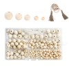 220 Pcs Wooden Beads for Crafting, Round Wood Beads 6-14mm