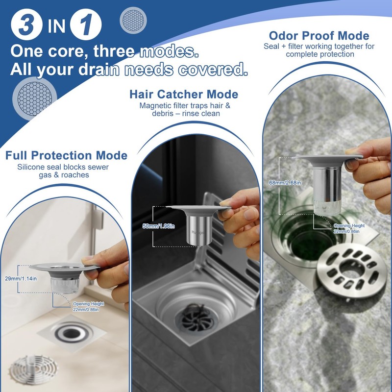 1.25"-2.6" Shower Drain Hair Catcher, Magnetic Floor Drain Stopper(1 Pack)