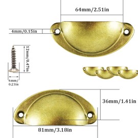 CEEYSEE 12Pcs Cup Handles for Drawers 81 X 35mm Shell Pull Handles Vintage Antique Drawer Semicircle Handle Furniture Door Knobs Handles with Screws (KLSG/Brass)