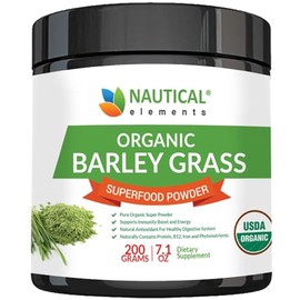 Nautical Elements Barley Grass Powder - USDA Certified Organic Barley Grass Powder - Non-GMO, Vegan, and Non-Irradiated - Rich In Antioxidants, Protein, Fiber, Minerals, Chlorophyll, Amino Acids and Protein - 200 Grams