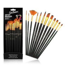 Brush Set, 12 Pieces Watercolour Brushes, Artist Brushes, Black Acrylic, Fine Brushes, High-Quality Nylon Bristles, Versatile Brush Heads, Ergonomic Handle, Ideal for Beginners and Professionals