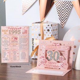 HOMANGA 30th Birthday Card, 3D Pop Up 30th Birthday Card for Women Her, Back in 1995 Card with Envelope, 30th Birthday Gifts for Wife, Mom, Sister, Daughter (Rose Gold)
