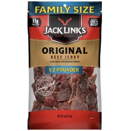 Jack Link's Beef Jerky, Original, ½ Pounder Bag - Flavorful Meat Snack, 10g of Protein and 80 Calories, Made with Premium Beef - 96% Fat Free, No Added MSG or Nitrates/Nitrites (Packaging May Vary)