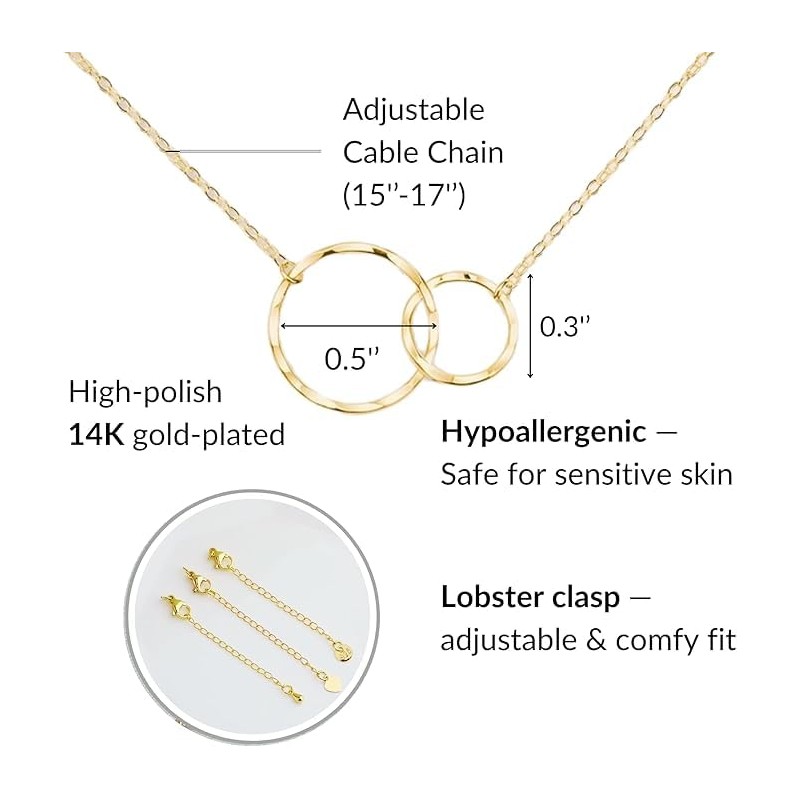 IPINK-Anniversary Necklace for Wife Husband – Two Interlocking Circles Pendant