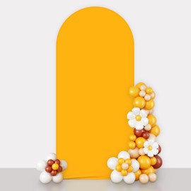 AIBIIN 1 x 7ft Yellow Arch Backdrop Round Top Arch Frame Cover 2-Sided Fit Stand for Wedding Ceremony Birthday Party Baby Shower Banquet Decoration
